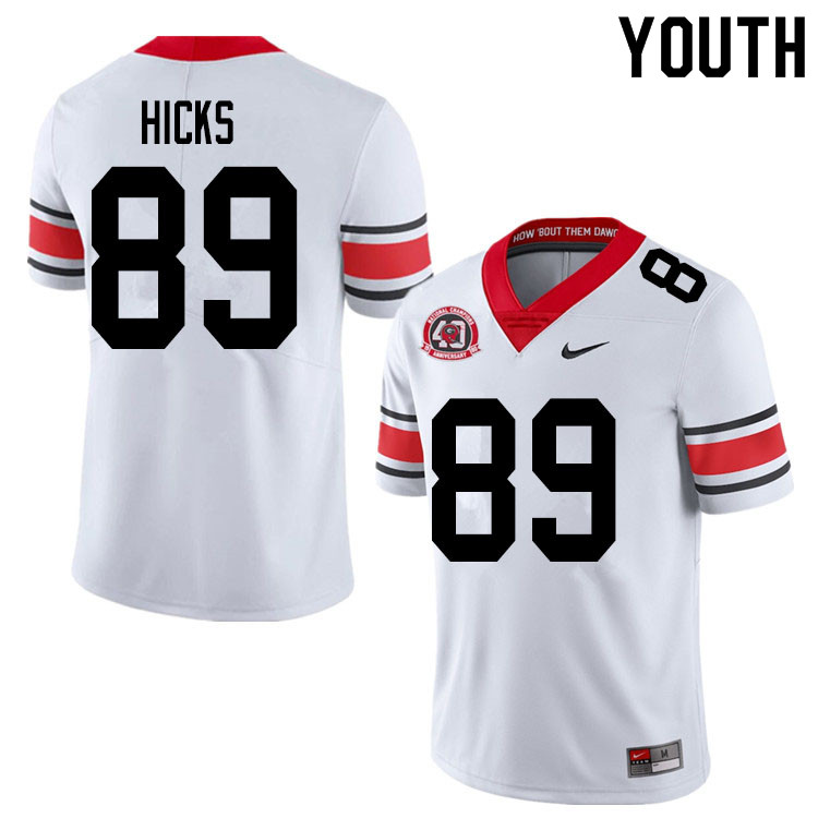 Georgia Bulldogs Youth Braxton Hicks #89 White 2020 1980 National Champions 40th Anniversary Stitched College UGA Football Jersey 23GM018LE